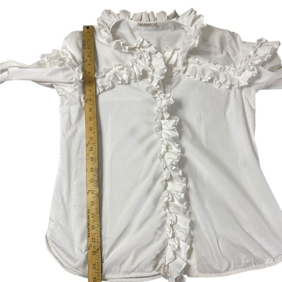 Women's White Ruffled Top crisp cotton by Serpil Made In Lebanon - Picture 6 of 8